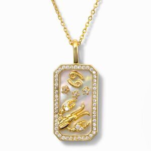 SALE 18k Stamped Gold Filled Cancer Iridescent Horoscope Crystal Necklace